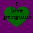 Four green heart-shaped icons with black text "I love penguins" on a purple background, each showing different pixelation levels.