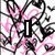 Pixelated icon with pink and black heart doodles, a vertical white bar, and purple 'love' text on a white background.
