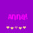 Purple background with pink 'Anna!' text and five yellow/pink flower icons below, showing two animation states.