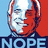 Pixelated four-quadrant image with a split-face portrait, text fragments 'NOPE', 'Gobama', 'Instead of', and 'Nobama' in distinct color blocks.