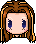 Pixel art avatar with brown hair and blue eyes showing three distinct facial expressions