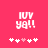 Pixelated text 'IUY ya!!' on bright pink background with five white and one pink heart symbols below.