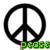 Black peace symbol with green text below; three variations show different words beneath the symbol.