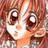 A 48x48 pixel buddy icon featuring a close-up of an anime-style character with brown hair and large red eyes on the left, paired with