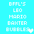 Pixelated text list on cyan background with animated heart symbols replacing 'S' in 'BUBBLES' across two of repeated names