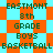 Pixelated text on a checkered background with orange and cyan squares, displaying 'EASTMONT 8th GRADE BOYS BASKETBALL' in two identical sections.