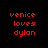 Four display red pixelated text 'venice loves dylan' against different backgrounds: black, gray, white, and dark gray