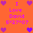 Pixelated orange background with purple text and heart icons arranged in a pattern