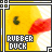 Yellow rubber duck with red accents and green eyes, displayed in a of identical frames with 'RUBBER DUCK' text below