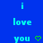 Blue background with cyan text 'i love you' and green heart symbols arranged in a pattern