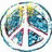 Four peace sign icons arranged in a , each with distinct visual treatments including a globe, hands, solid black, and floral designs