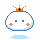 Pixelated white cloud-shaped character with blue outline, orange crown, and pink cheeks, shown in four variations with different facial expressions and cloud bases.