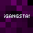 Pixelated purple and black background with four identical white text blocks reading ¡GANGSTA! in a arrangement