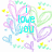 Pixelated icon with cyan text "i love you" centered on white background, surrounded by pastel pink, purple, green, and yellow floral and abstract shapes.