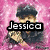 Pixelated image of a person with dark hair and light skin, wearing a blue top against a pink background with text overlay.