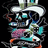 Pixelated character with white hat, teal and black details, pink and orange accents, and dark background.