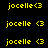 Yellow pixelated text 'jocelle<3' on black background with white rectangular overlays in specific positions.