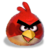 Red bird with yellow beak, black eyebrows, and white eyes on gray background.