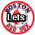 Circular red-bordered icon with Boston Red Sox text and logo, displaying sequential text overlays 'Lets', 'go', and 'Sox!' in black boxes.