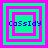 Four square display a pixelated name 'CaSSIdY' over layered cyan and magenta borders with varying inner square arrangements