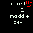 Pixelated text displays 'court' with a red heart symbol replacing the final letter, followed by '&', 'maddie', and 'bffl' on black background.