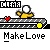 Pixelated character on conveyor belt with heart and yellow circle, text 'MakeLove' below, 'CLEAR' label above in various states.