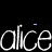 Three horizontal of repeated white lowercase 'alice' text on black background with purple 'TEAM' and partial variations above each