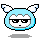 Four pixelated cartoon heads with light blue rounded bodies, white wing-like ears, and black sunglasses display subtle expression changes across frames.