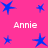 Pink background with blue star shapes and white text reading "Annie" in four positions.