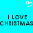 Pixelated white heart symbol above black text reading "I LOVE CHRISTMAS" on cyan background.
