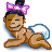 Pixelated cartoon character with brown skin, black hair, and a purple bow wearing blue shorts lying on the ground with a hula hoop.