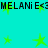 Cyan background with repeating black text 'MELANI E<3' and green star shapes in various sizes and positions.