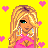 Pixel art animation frame showing a blonde character in pink clothing with heart motifs and stylized text on yellow background