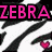 Black and white zebra stripes with pink text 'ZEBRA' at top left, three small pink hearts on the right side of the image.