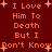 Red background with orange pixelated text repeating 'I Love Him To Death But I Don't Know' and scattered white star shapes.