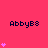Pixelated pink background with dark blue text 'AbbyB8' and pink heart symbols in a pattern, some hearts animate vertically