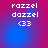 Pixelated text 'raziel dazzel <33' on a blue-to-pink gradient background with subtle light effects.