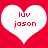 Two white heart shapes on a red background with red text reading 'luv jason' inside each heart.