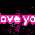 Pixelated pink text on black background with purple heart shapes, showing partial phrases "love yo" and "but" in different frames.