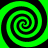 Four green and black spiral patterns arranged in a on a solid background