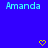 Blue background with repeated light blue text 'Amanda' and yellow pixelated hearts in a pattern