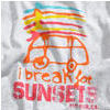 A static icon features a stylized orange bus with a yellow star and multicolored stripes above it, set against a light gray background with text reading "I break SUNSETS" in orange and red.