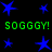 Blue star shapes and green text reading SOGGGY! SOGGGY! on a black background.