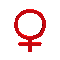 Red female gender symbol icons in various 3D pixelated styles and orientations on a gray background.
