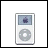 Pixelated icon of a white MP3 player with blue screen showing purple apple logo, text above changes from 'MUSIC' to 'IS' then 'life'