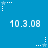 Blue background with white pixelated text '10.3.08' repeated in three , surrounded by small star and dot patterns