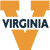 Pixelated graphic with orange geometric shapes forming a stylized 'V' and dark blue text reading 'VIRGINIA' on a white background.