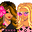 Pixel art contact sheet of animated doll characters in pink and black outfits with heart motifs, featuring text about friendship on a pink background.