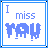 Two side-by-side pixel art display "I miss YOU" text with blue borders; left shows light blue text on white background, right shows black text on white background