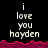 Pixelated text displays 'i love you hayden' with a pink jagged border on black background, transitioning to partial visibility.